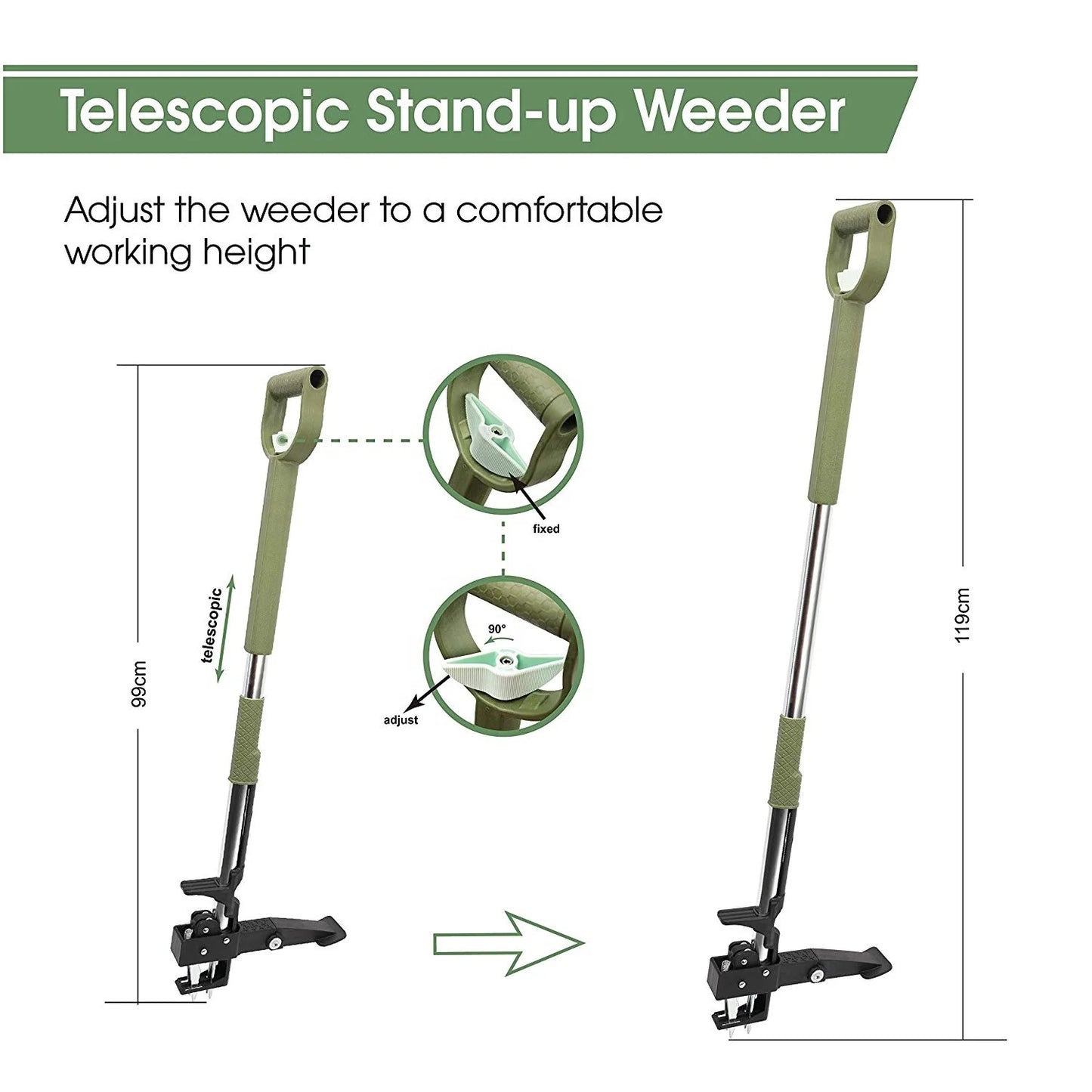 Hand Weed Puller Telescopic Long Handle Stand up Weeder Garden Tool