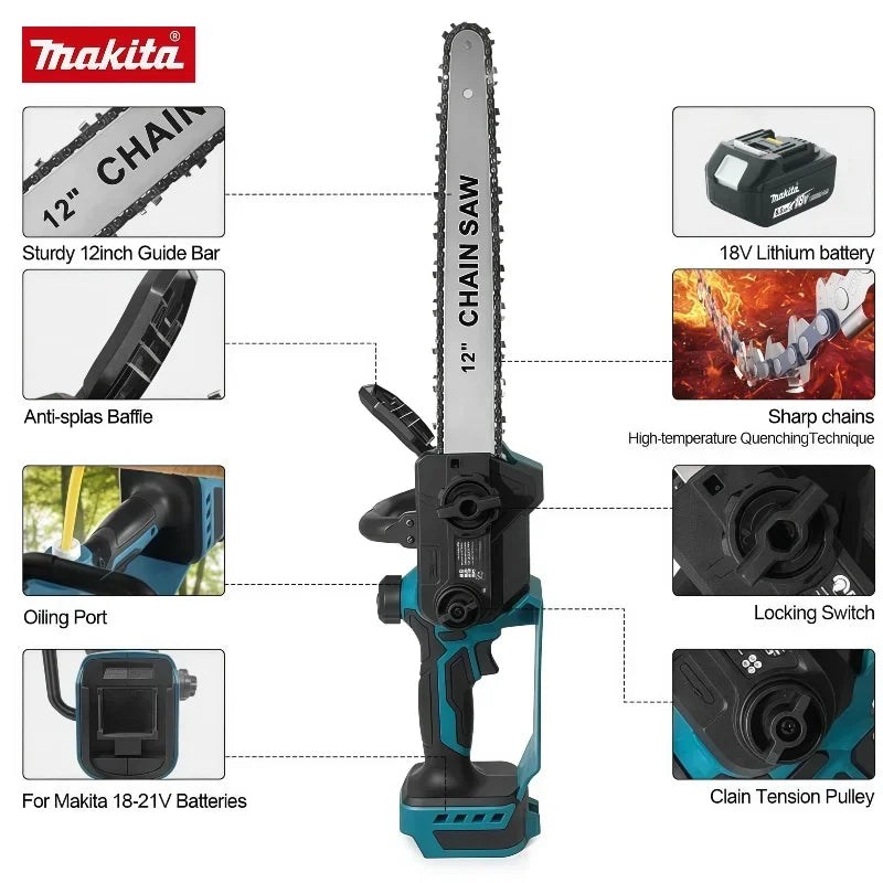 Makita 12 Inch Brushless Electric Chain Saw 2200W Rechargeable Cordless Graden Pruning Tools Portable Chainsaw