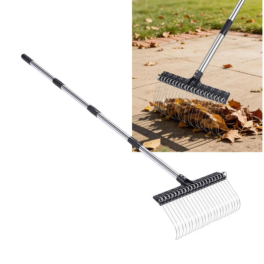 Rake for Leaves 16.3 Inch Wide Steel Wire Garden Rake with 5.2FT Long Handle for Lawn Yard