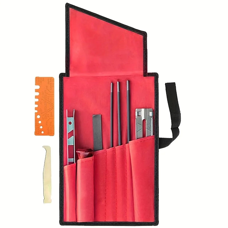 Chainsaw Sharpening Kit - 9 Piece Set with Round Files (5/32", 3/16", 7/32"), Flat File (6"), Handle, Filing Guide, and Travel pouch