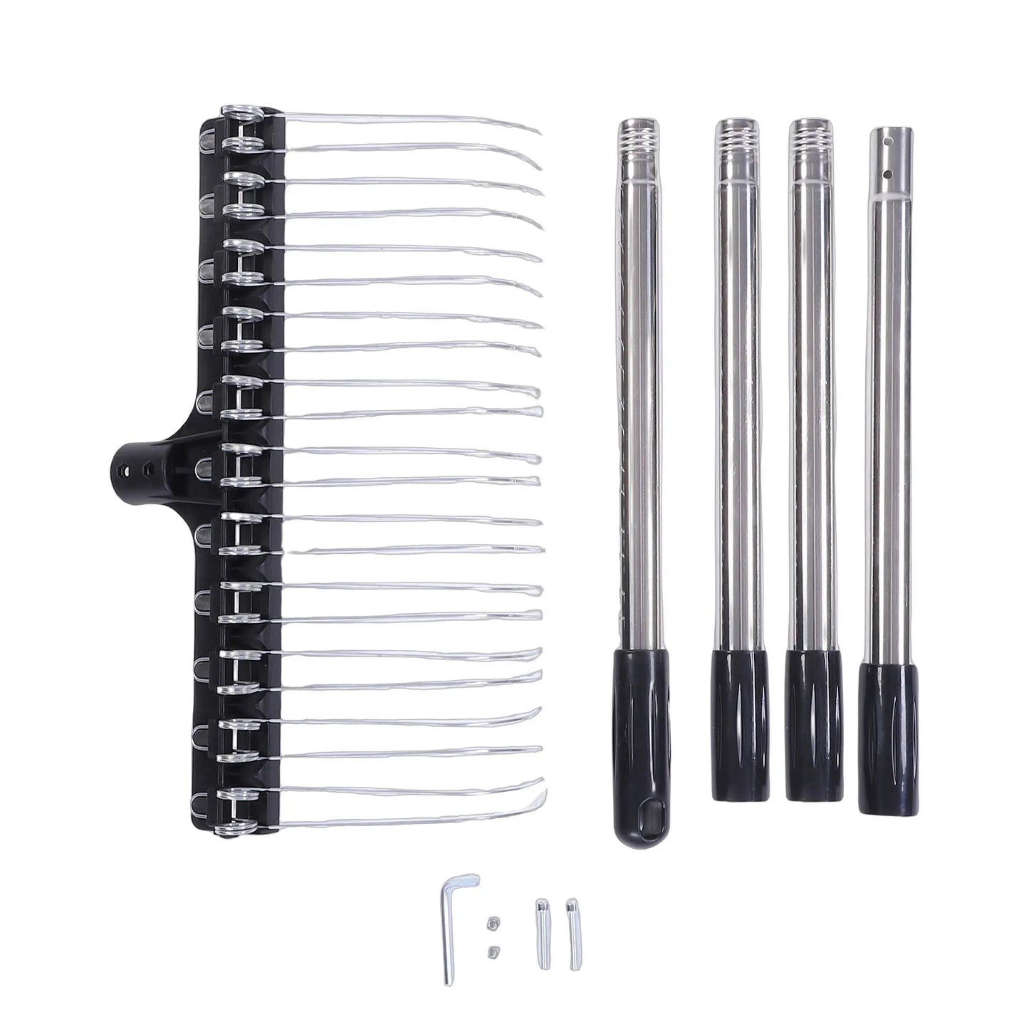 Rake for Leaves 16.3 Inch Wide Steel Wire Garden Rake with 5.2FT Long Handle for Lawn Yard